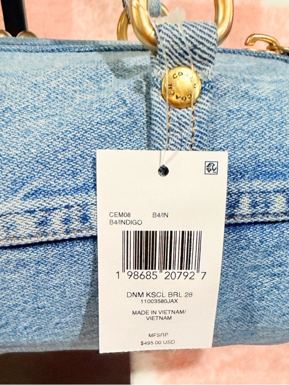COACH Denim Kisslock Barrel bag 28 in gold hardware NWT - Picture 8 of 12